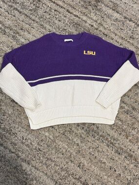 LSU TIGERS women’s Colorblock Crewneck Sweater - Purple & Cream